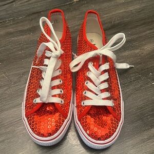 🍍 Balera Red Glitter Sneakers Women 8 Lace Up Shoes Dance Cosplay Halloween 🍍